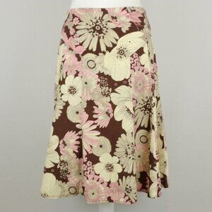 579 Women's Medium Pink Cream Floral Woven A-Line Knee Length Skirt